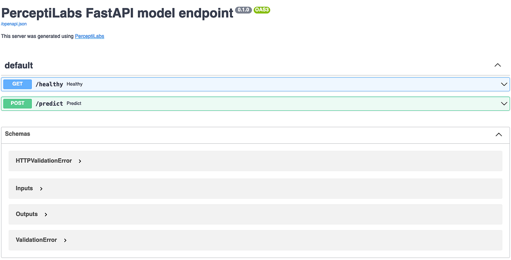 Figure 1: FastAPI GUI Generated by PerceptiLabs.