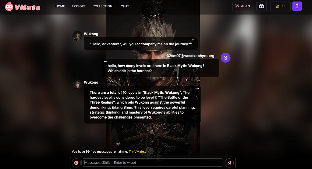 Chat with Black Myth: Wukong on Vmate AI about game tips