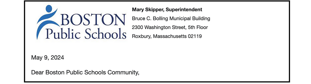 Image of the heading on Superintendent Skipper’s email to families last week about the administration’s facilities plans