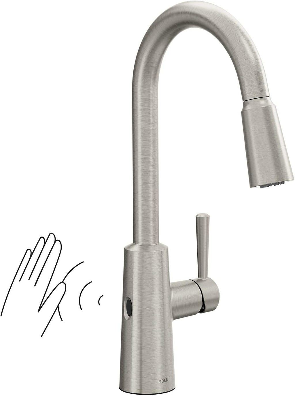 Moen Riley Spot Resist Stainless One-Handle Pulldown Kitchen Faucet Featuring Power Boost and Reflex Docking System for the Spray Head, Modern Kitchen Sink Faucet, 7402SRS