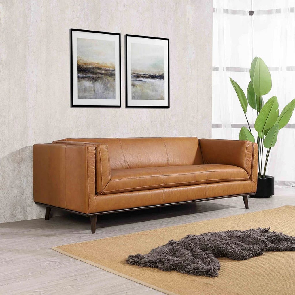 Brooklyn Tan Leather Sofa Couch from Mid in mod