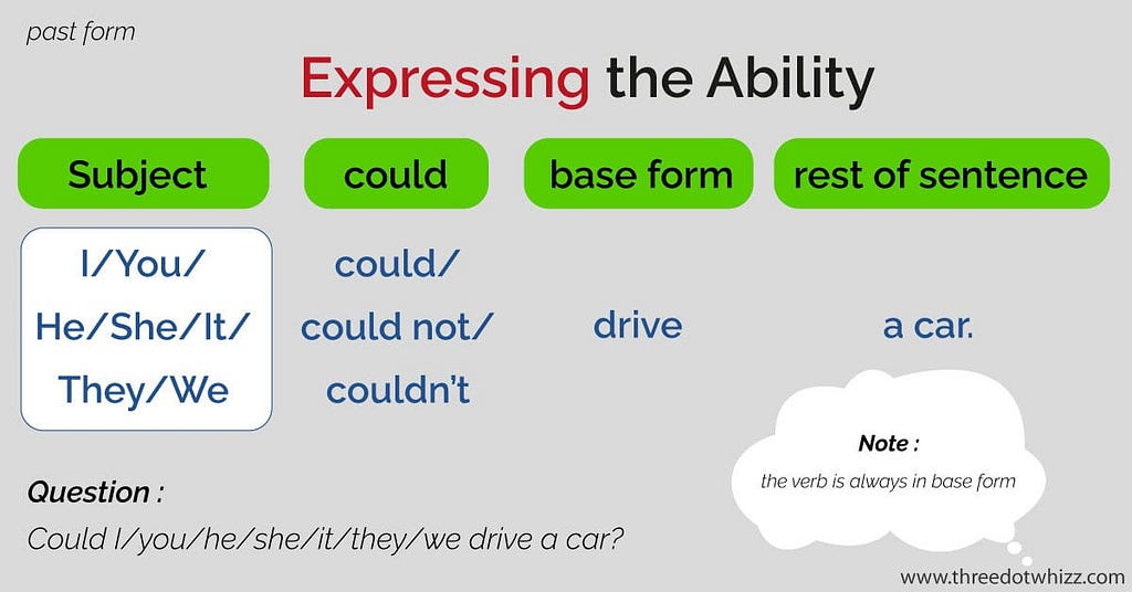 modal verbs ability could past