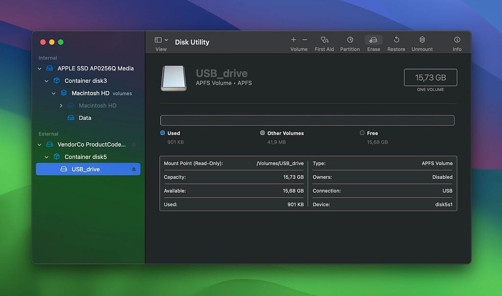 Select USB drive in Disk Utility