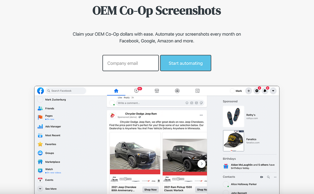 Automotive OEM co-op advertising screenshots and pre-approvals