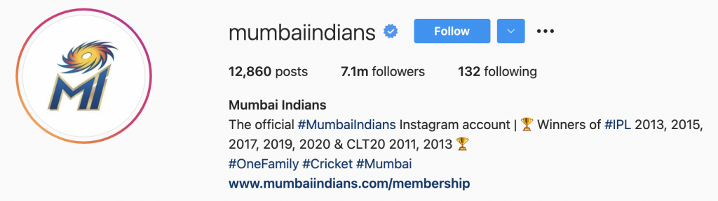 What content works on Instagram for Mumbai Indians.