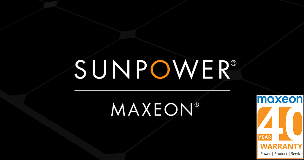 View of Sunpower’s Maxeon brand of solar panels with the 40-year warranty mark