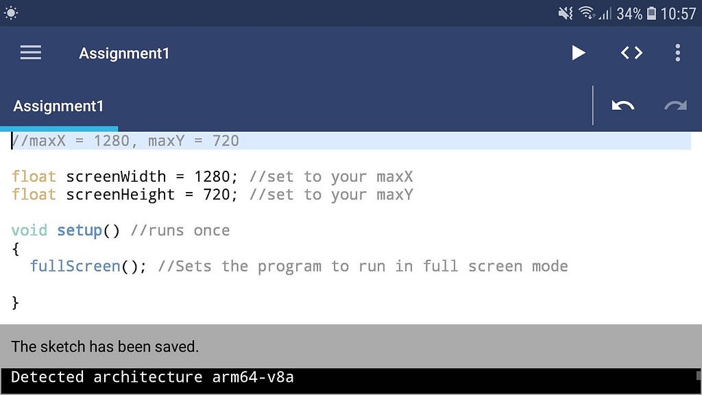 A coding window in the Android Processing Development Environment.