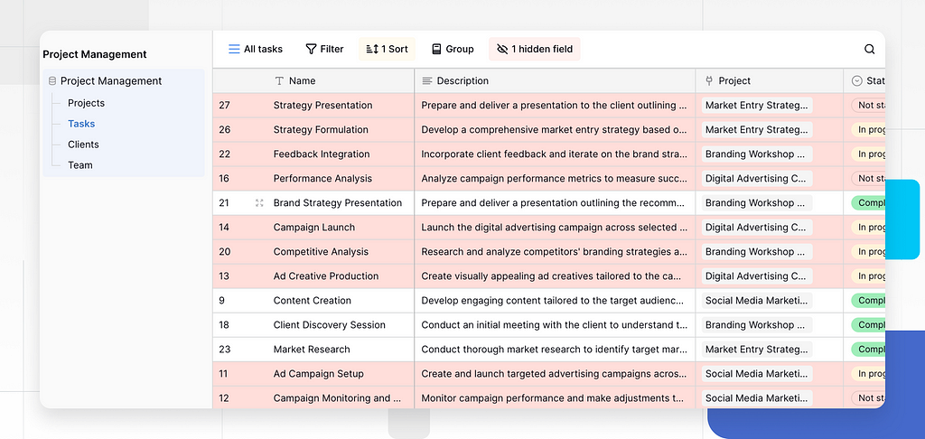 Baserow Project Management template