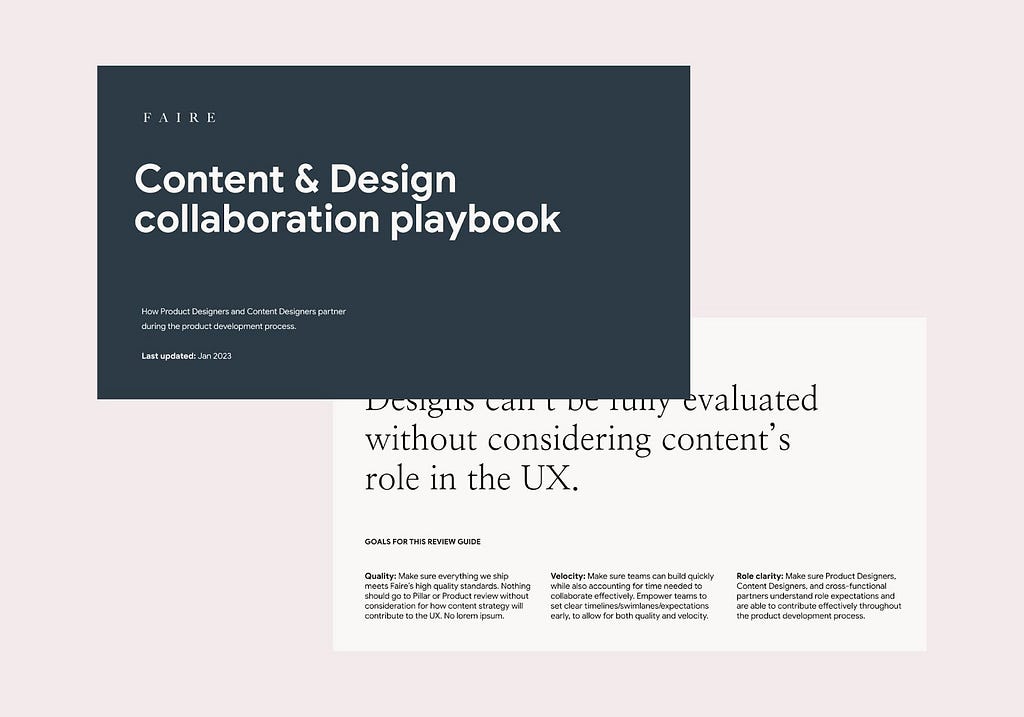 Hero screens from the Content & Design collaboration playbook.