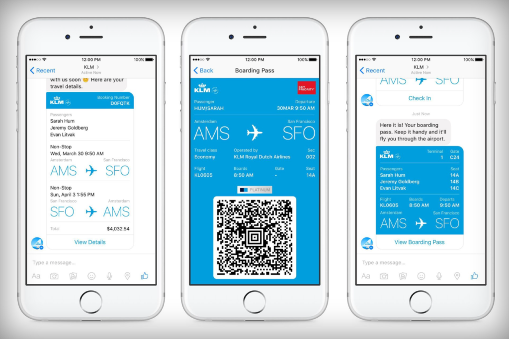 Facebook Bot for KLM Dutch Airlines that allows passengers to get their boarding pass on Facebook Messenger. 