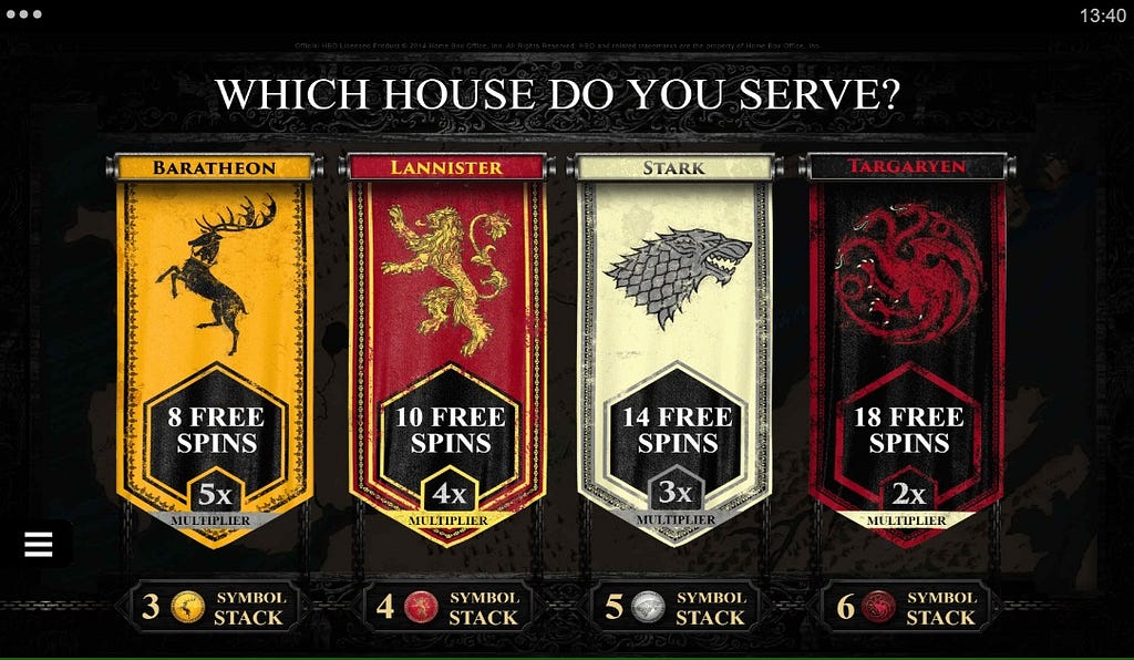 Screenshot of Game of Thrones 243 Ways Slot Free Spins Feature — Games Global