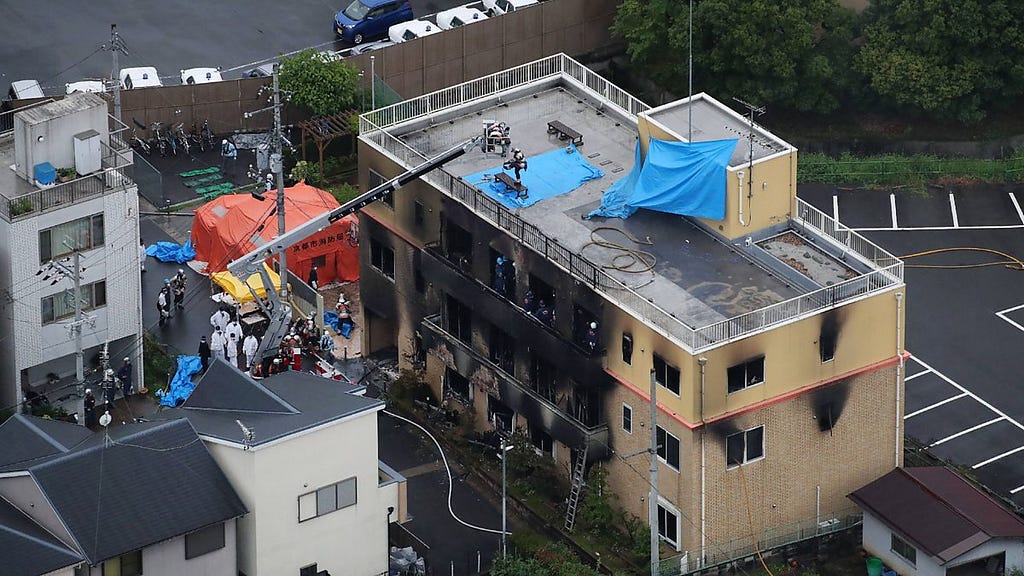 A Burnt building of a Japanese Animation studio, Kyoto Animation