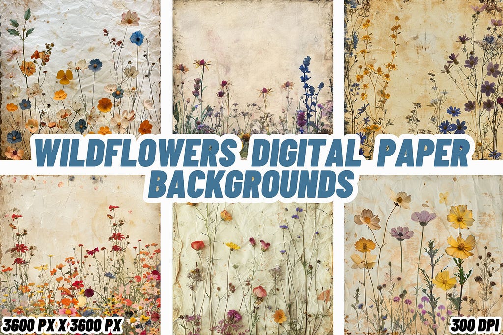 Wildflowers Digital Paper Backgrounds Graphic Backgrounds 1
