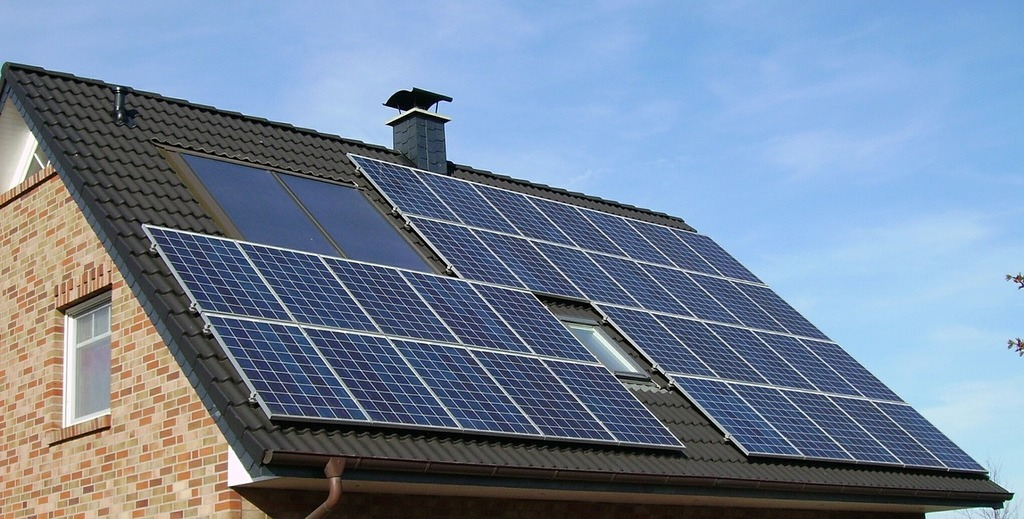 view of solar panels on the roof of a house
