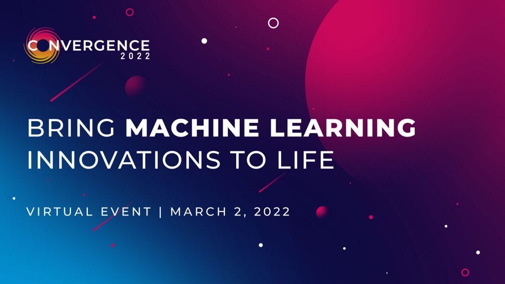 Banner graphic announcing Convergence, a new, upcoming machine learning industry conference. Set against a purple and blue planetary backdrop.