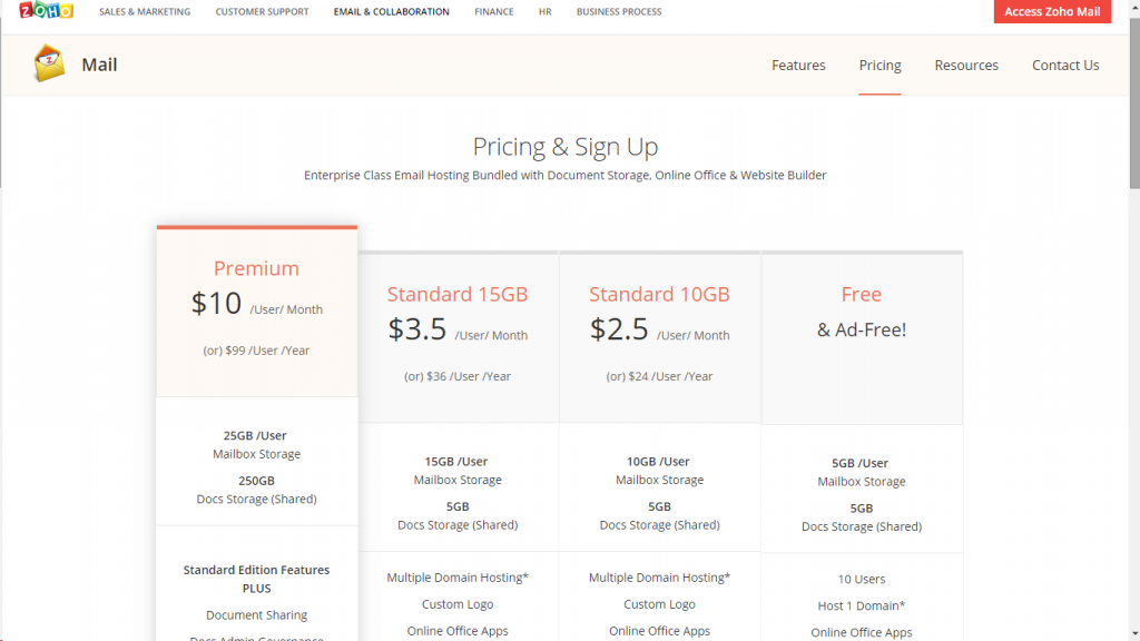 Zoho-Mail-Pricing