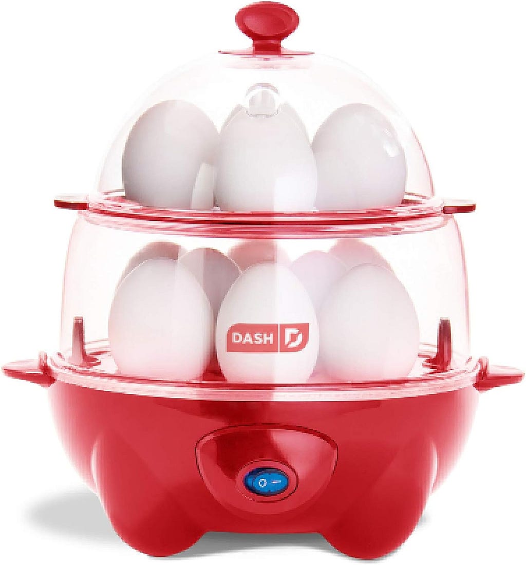 DASH Deluxe Electric Egg Cooker, Red - 12 Capacity, Includes Poaching Tray, Omelet Bowl, Egg Holder Trays  Recipes - U.S. Based Support