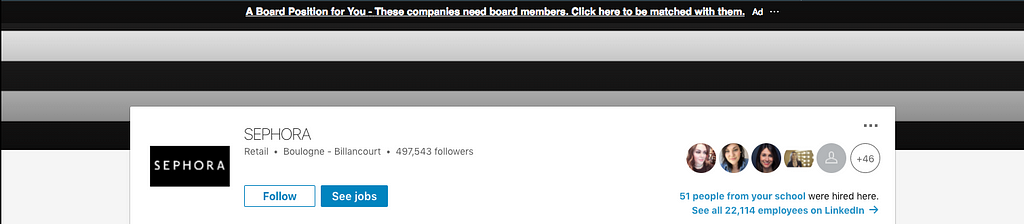 Screenshot of Sephora Company Page on LinkedIn