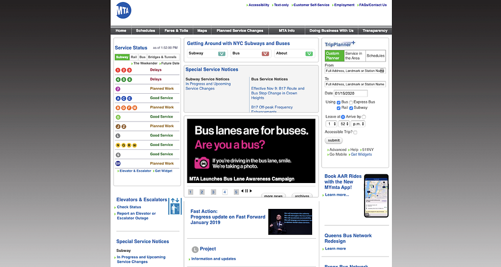 NYC’s metro homepage screenshot. Three columns of text with advertisements and hyperlinks in each column