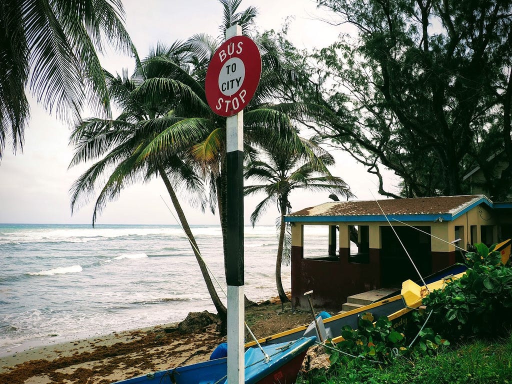 bus stop on ocean