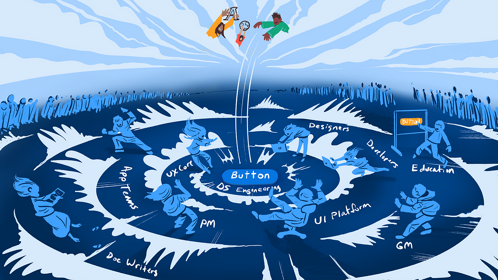 An illustration representing the chaotic impact of changing a button caused by a lack of communication