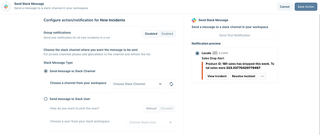 Configuring Slack alerts to define whom to send alerts on Locale