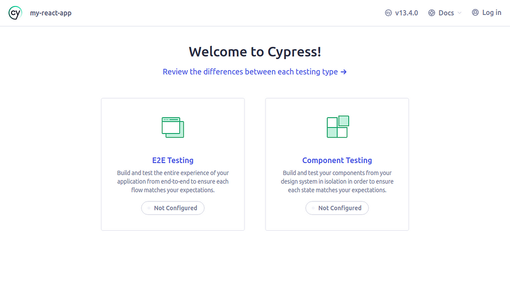 Cypress selecting test type