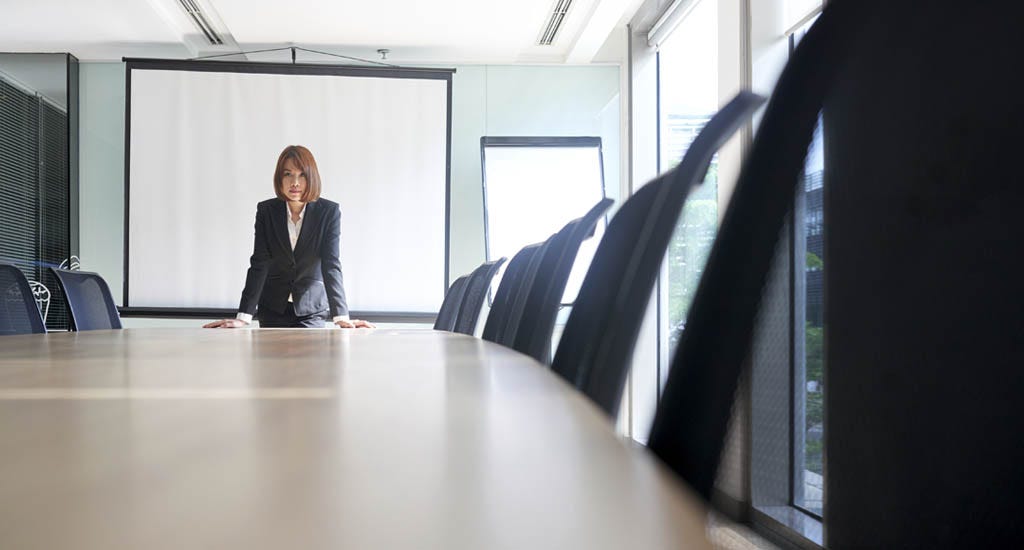 Businesswoman alone in a conference room