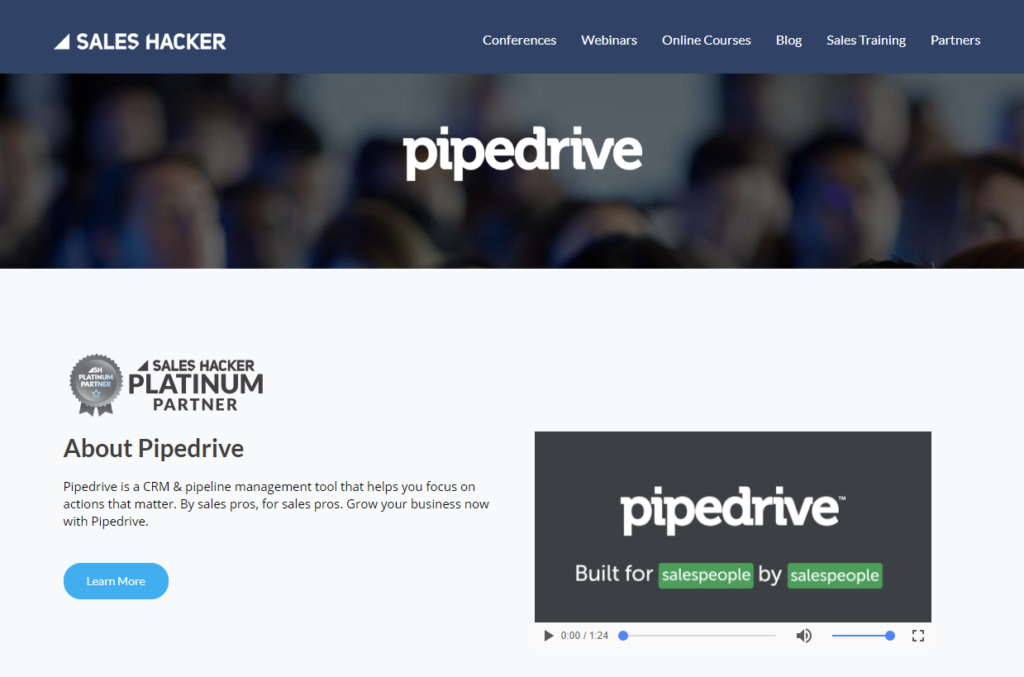 sales hacker partner pipedrive custom landing page example