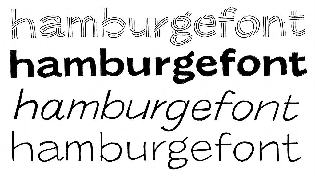 The letters ‘hamburgefont’ drawn in different styles