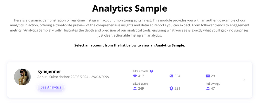 free Instagram activity sample report
