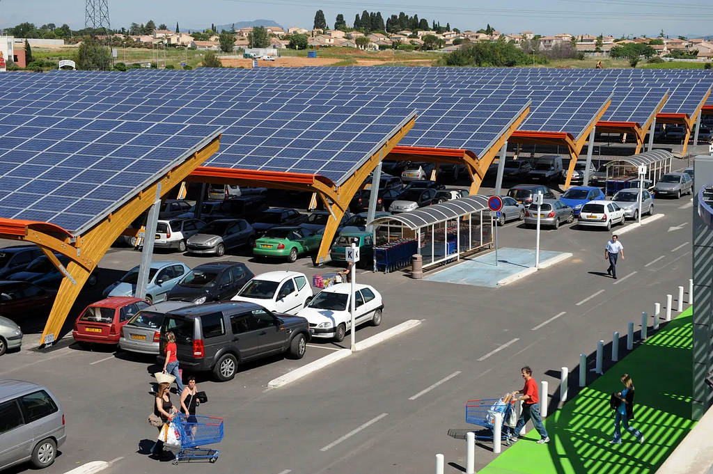 view of the car park with solar panels