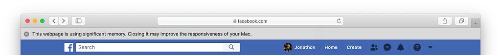 “This webpage is using significant memory. Closing it may improve the responsiveness of your Mac.”