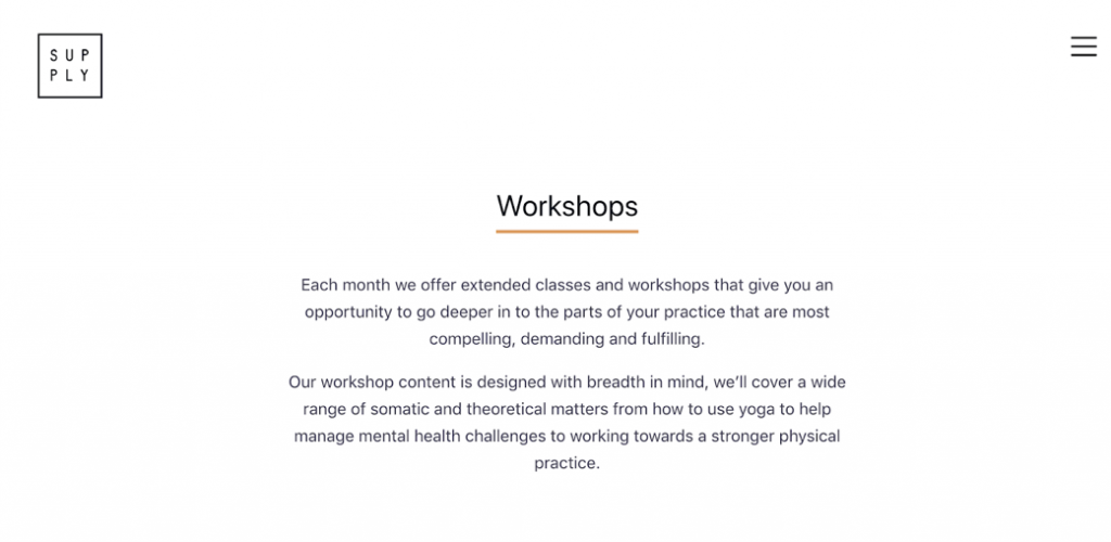 Screenshot Supply Yoga website