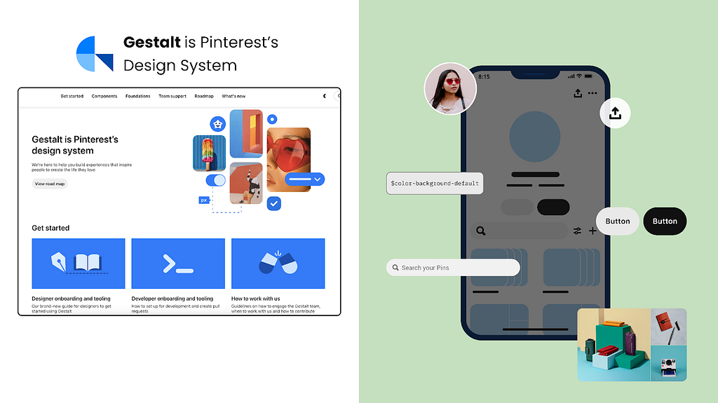 A graphic introducing Gestalt, featuring a mobile device UI with an app screen mock-up