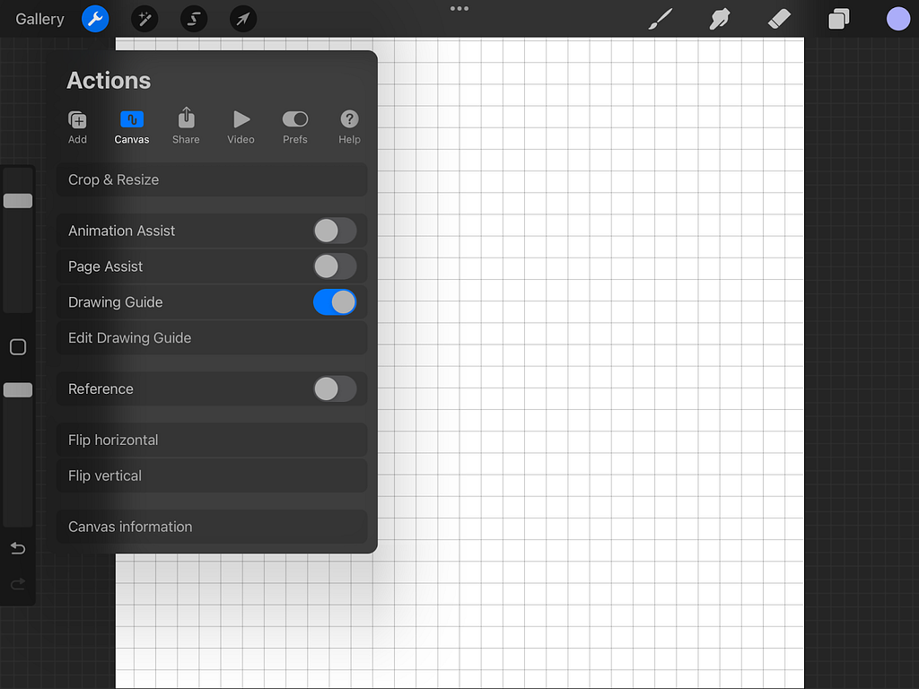 Toggling on the drawing guide through settings