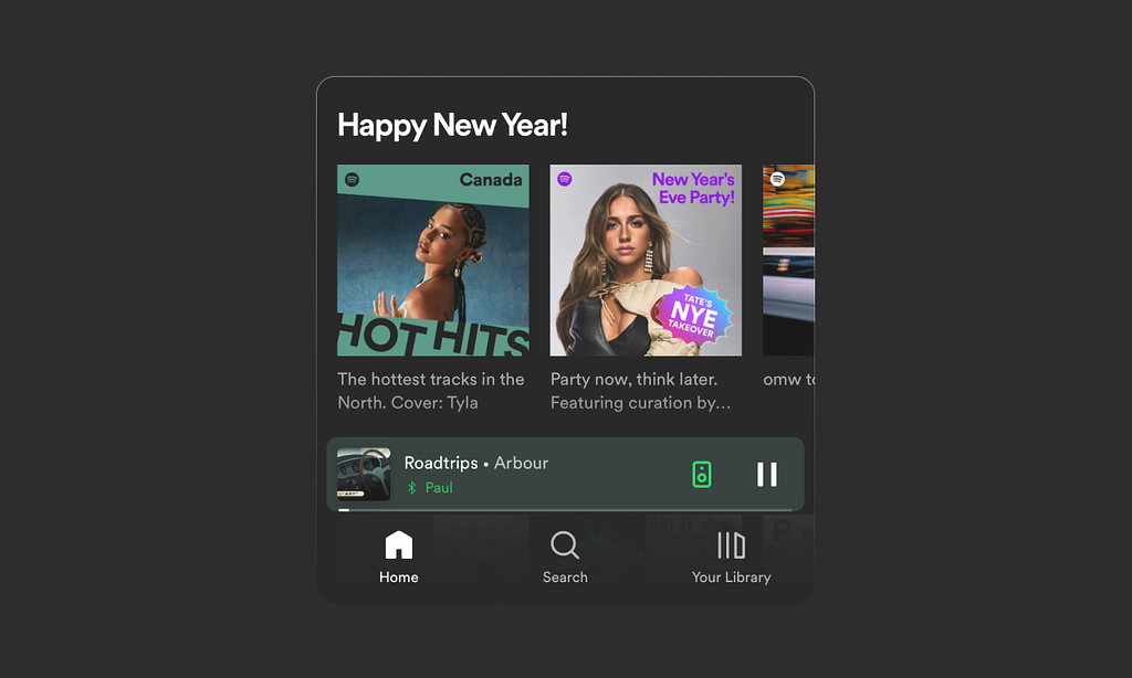 A black screen displaying a music app