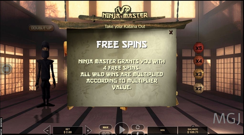 Screenshot of Ninja Master Free Spins Feature — GVG