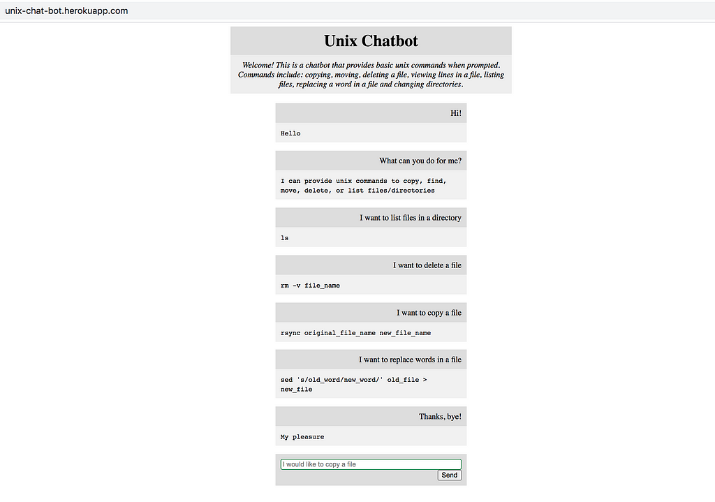 screen shot of tasks being given to chatbot