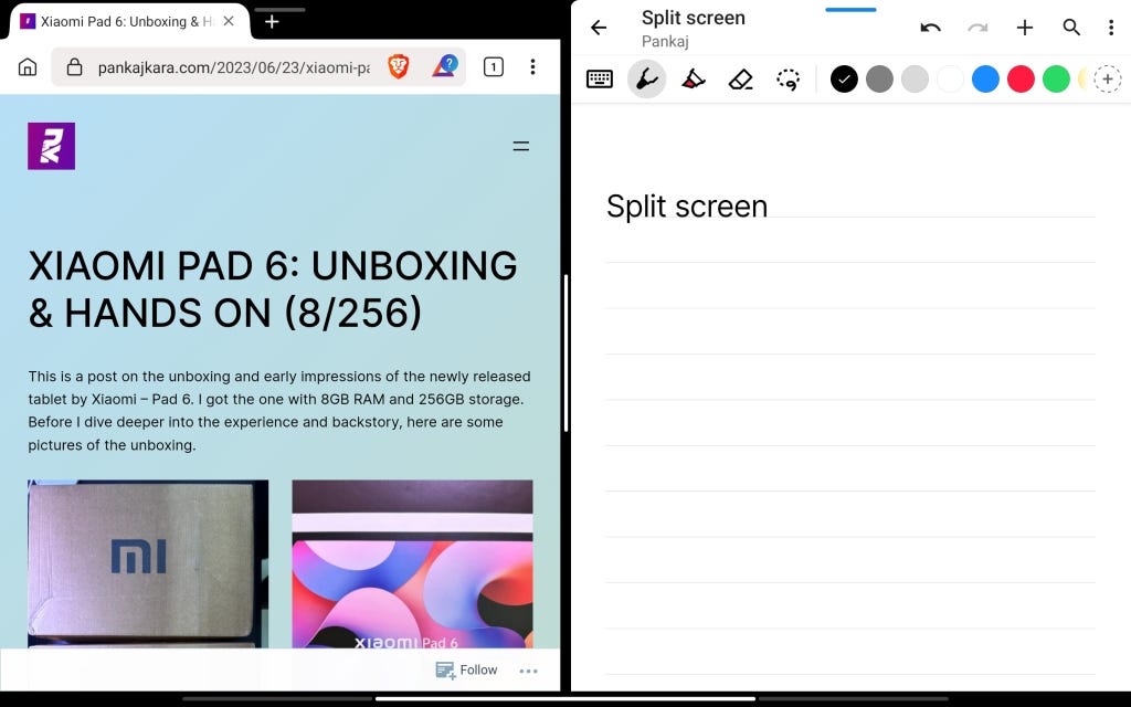 Pad 6 split screen with browser and Nebo