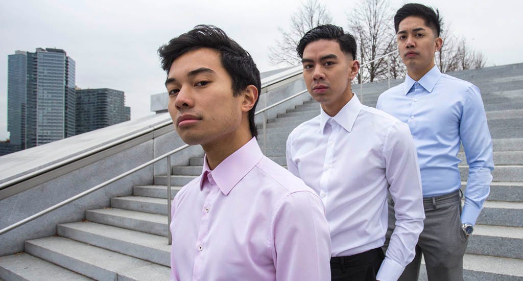 Three AAPI entrepreneurs wearing Nimble Made slim dress shirts for men