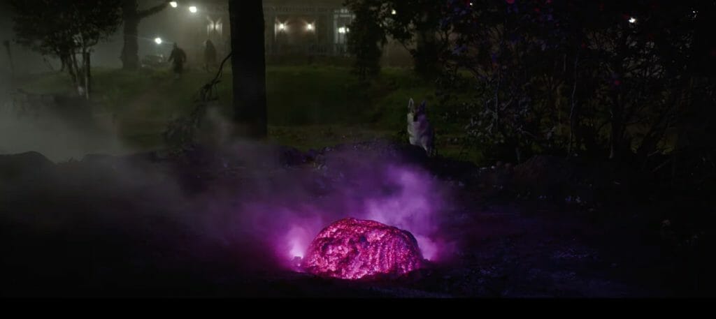 A strange meteorite with a magenta color lands on a family farm.