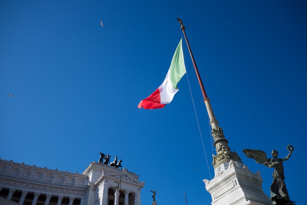 A huge Italian flag at the Victor Emanuel Monument