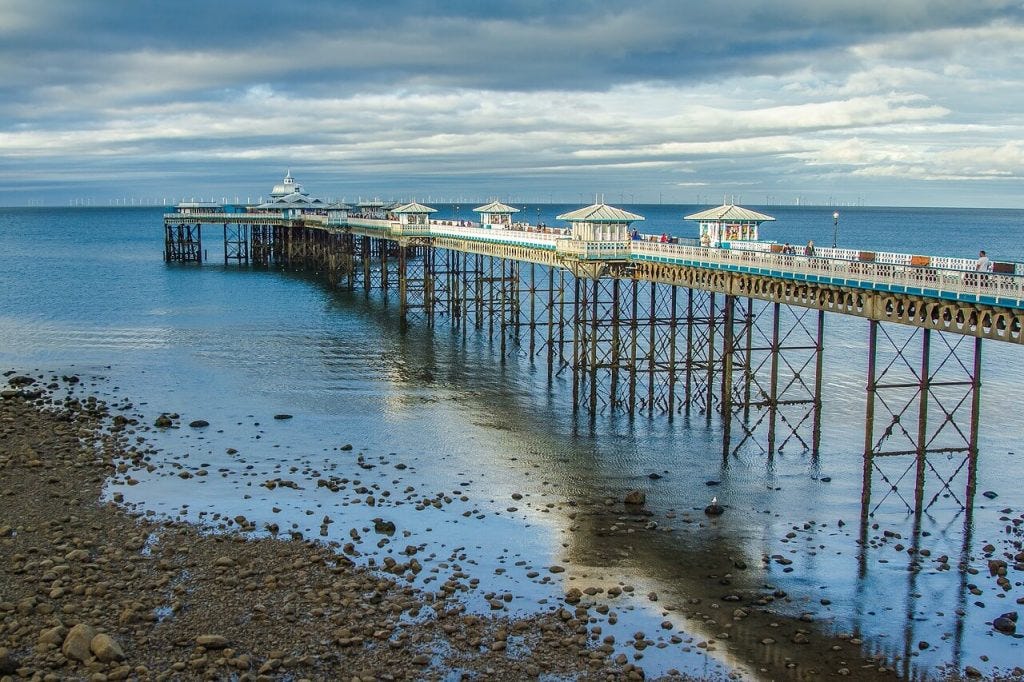 The Llandudno Pier stretches out into the Irish Sea measuring half a mile