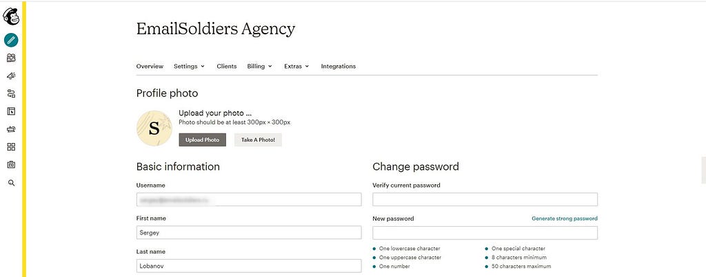 EmailSoldiers account in Mailchimp