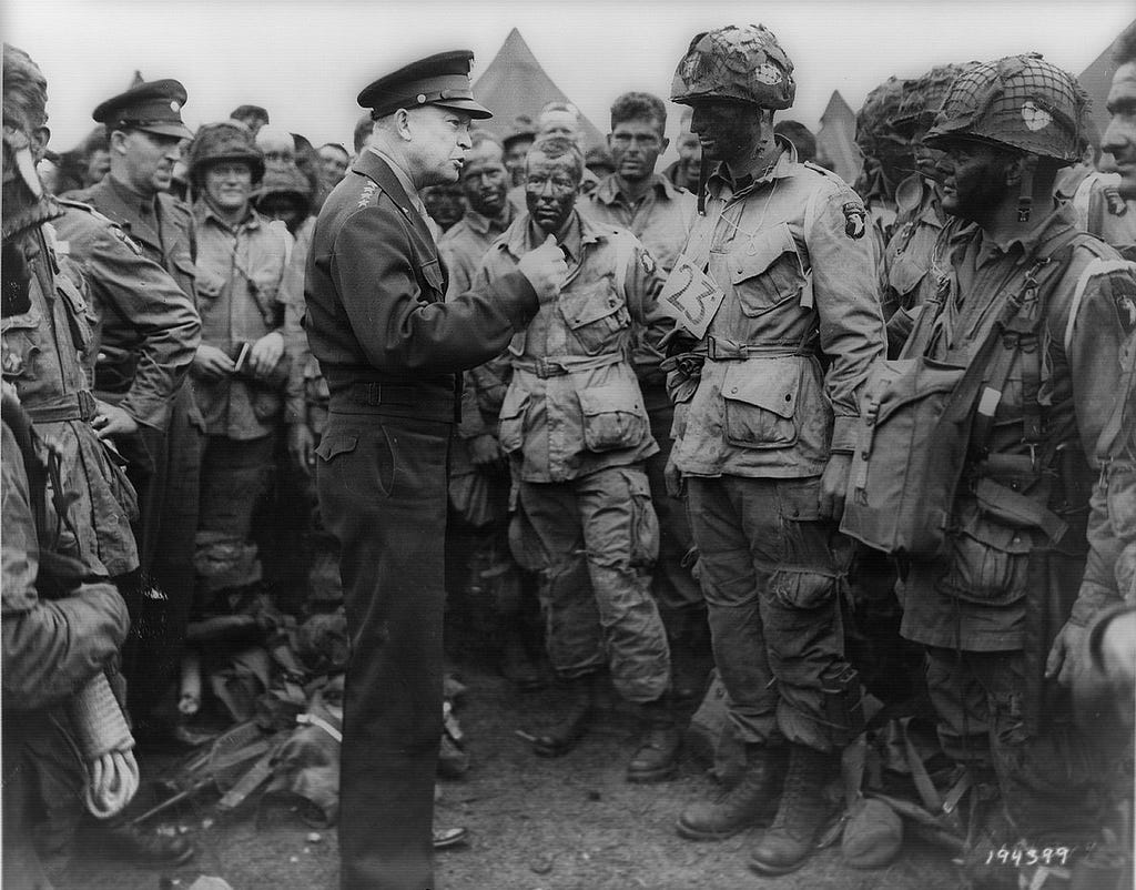 General Eisenhower addressing soldiers.