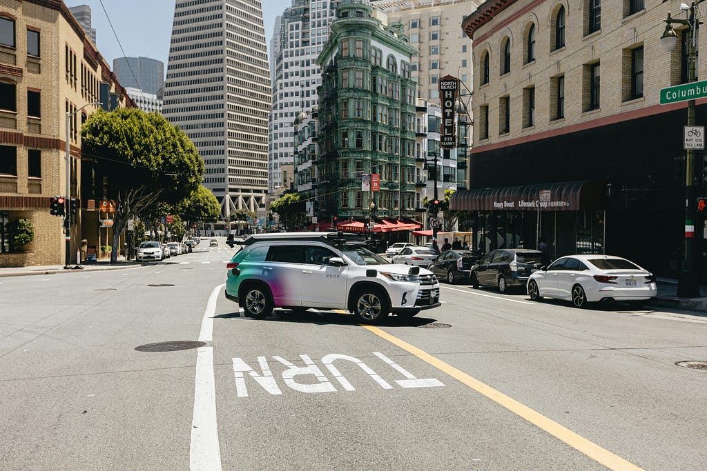 A self-driving car taking a left turn