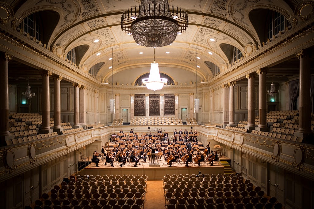 Orchestra performing on the stage of the Culture Casino Bern, Switzerland