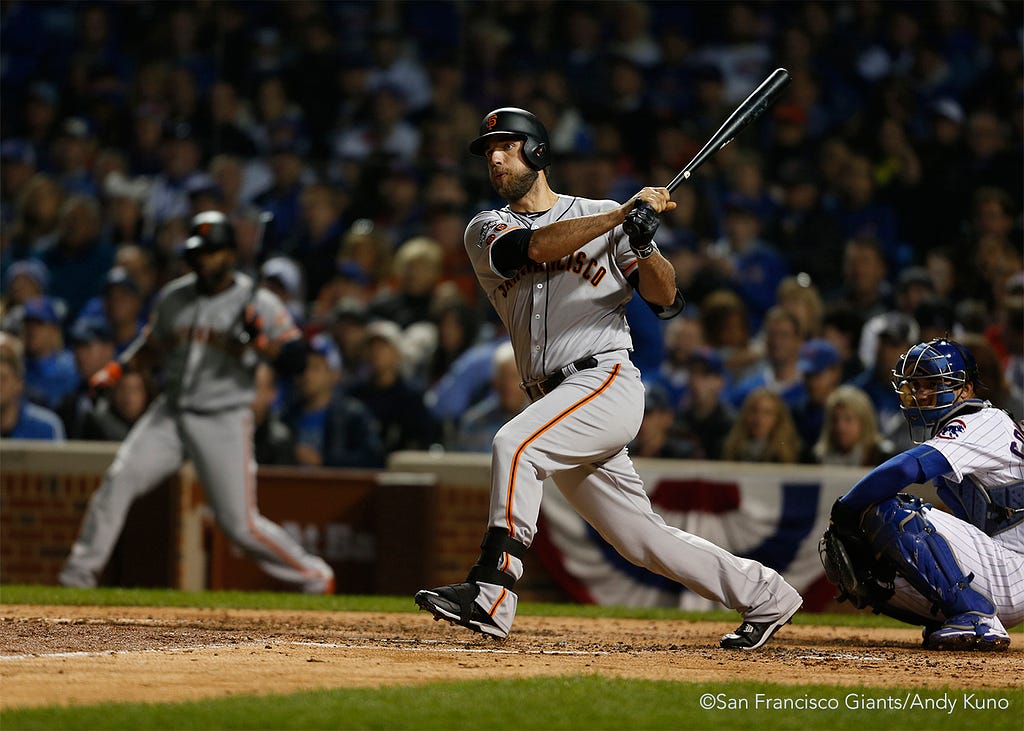 Madison Bumgarner pinch hit in the fifth inning.  He hit into an error made by Kris Bryant and made it to second base.