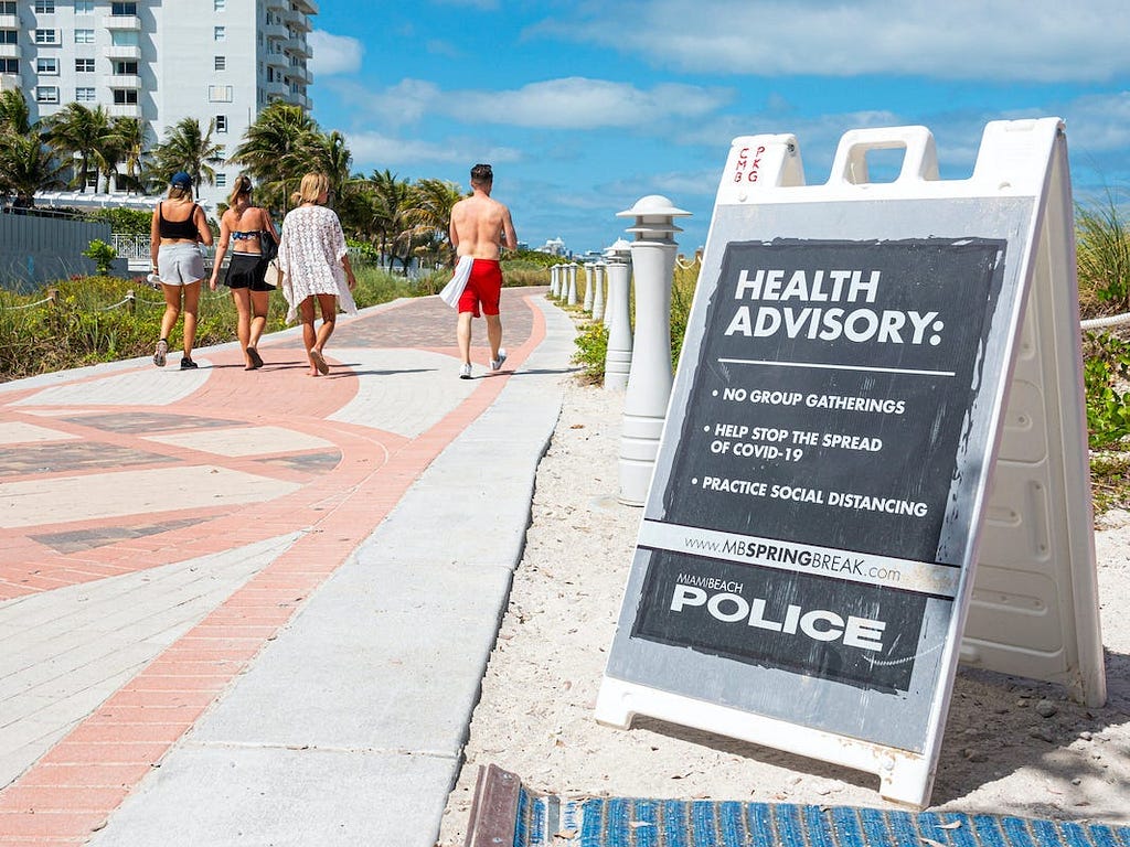 A health advisory sign at Miami Beach last spring break.